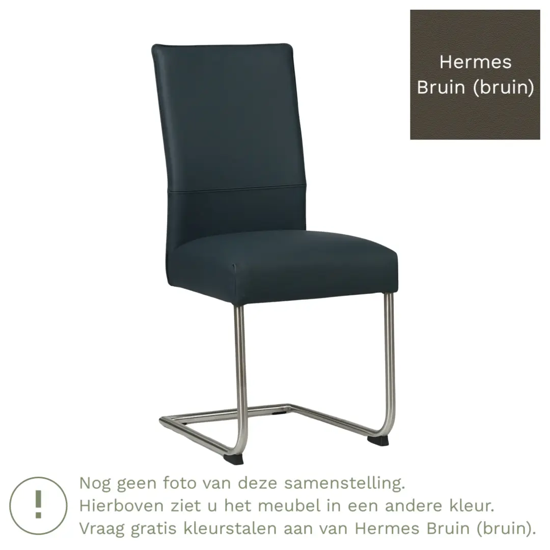 afbeelding van Leren eetkamerstoel Piece - Hermes Bruin (bruin) - Sledepoot staal rond RVS