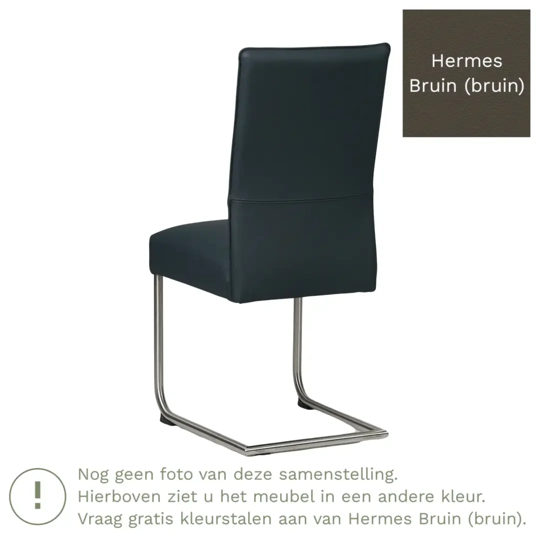 afbeelding van Leren eetkamerstoel Piece - Hermes Bruin (bruin) - Sledepoot staal rond RVS