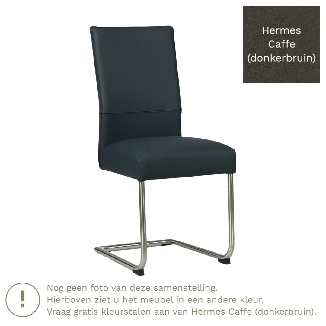 afbeelding van Leren eetkamerstoel Piece - Hermes Caffe (donkerbruin) - Sledepoot staal rond RVS