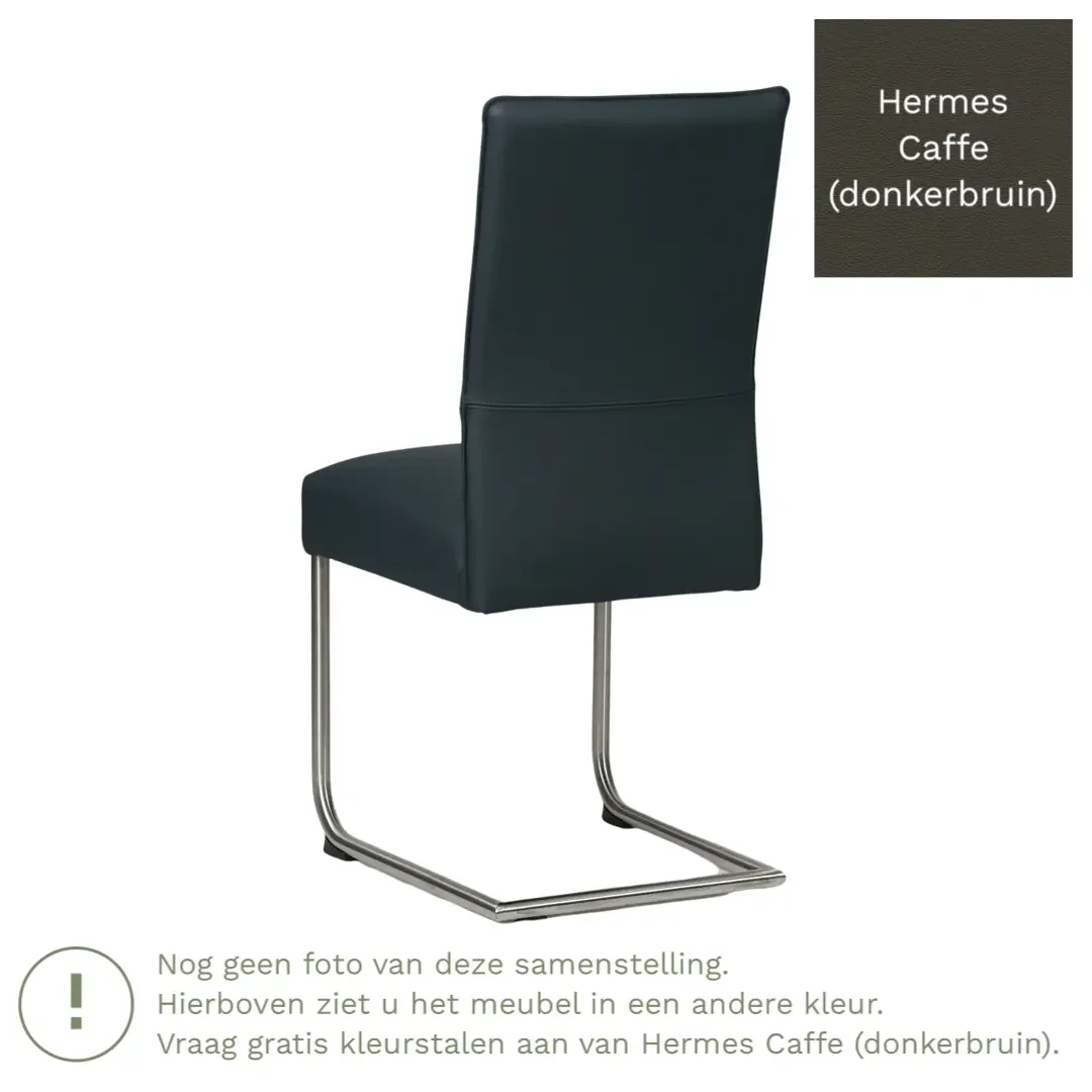 afbeelding van Leren eetkamerstoel Piece - Hermes Caffe (donkerbruin) - Sledepoot staal rond RVS