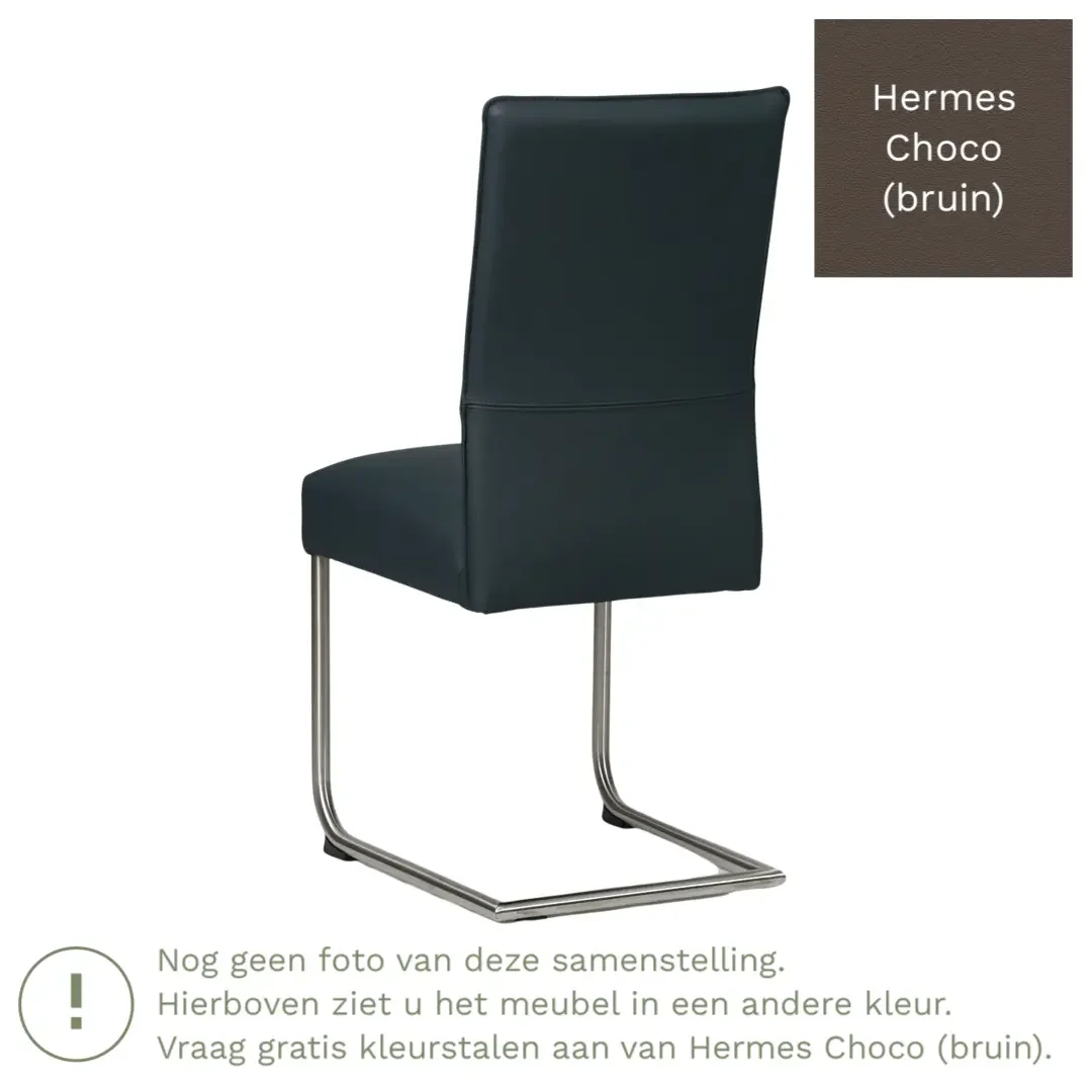afbeelding van Leren eetkamerstoel Piece - Hermes Choco (bruin) - Sledepoot staal rond zwart