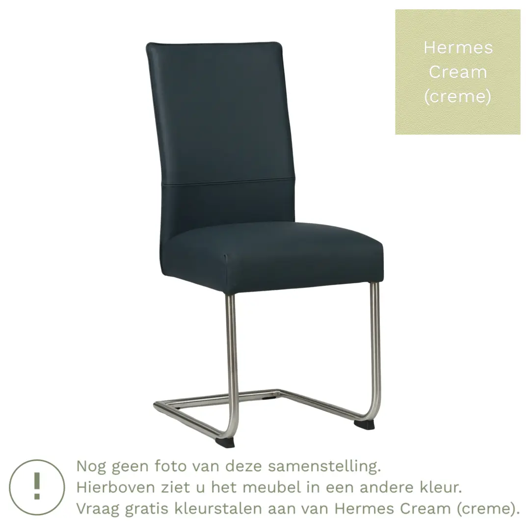 afbeelding van Leren eetkamerstoel Piece - Hermes Cream (crème) - Sledepoot staal rond zwart