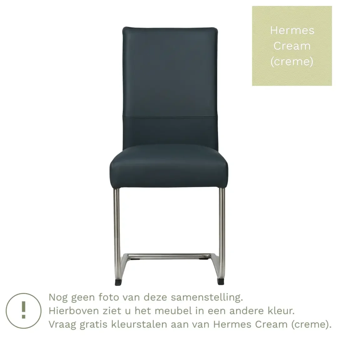 afbeelding van Leren eetkamerstoel Piece - Hermes Cream (crème) - Sledepoot staal rond zwart