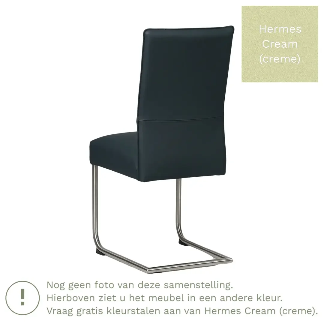 afbeelding van Leren eetkamerstoel Piece - Hermes Cream (crème) - Sledepoot staal rond zwart