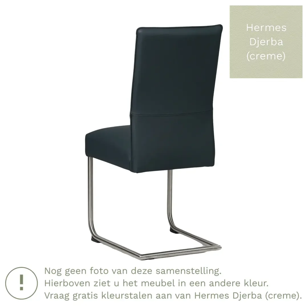 afbeelding van Leren eetkamerstoel Piece - Hermes Djerba (crème) - Sledepoot staal rond RVS