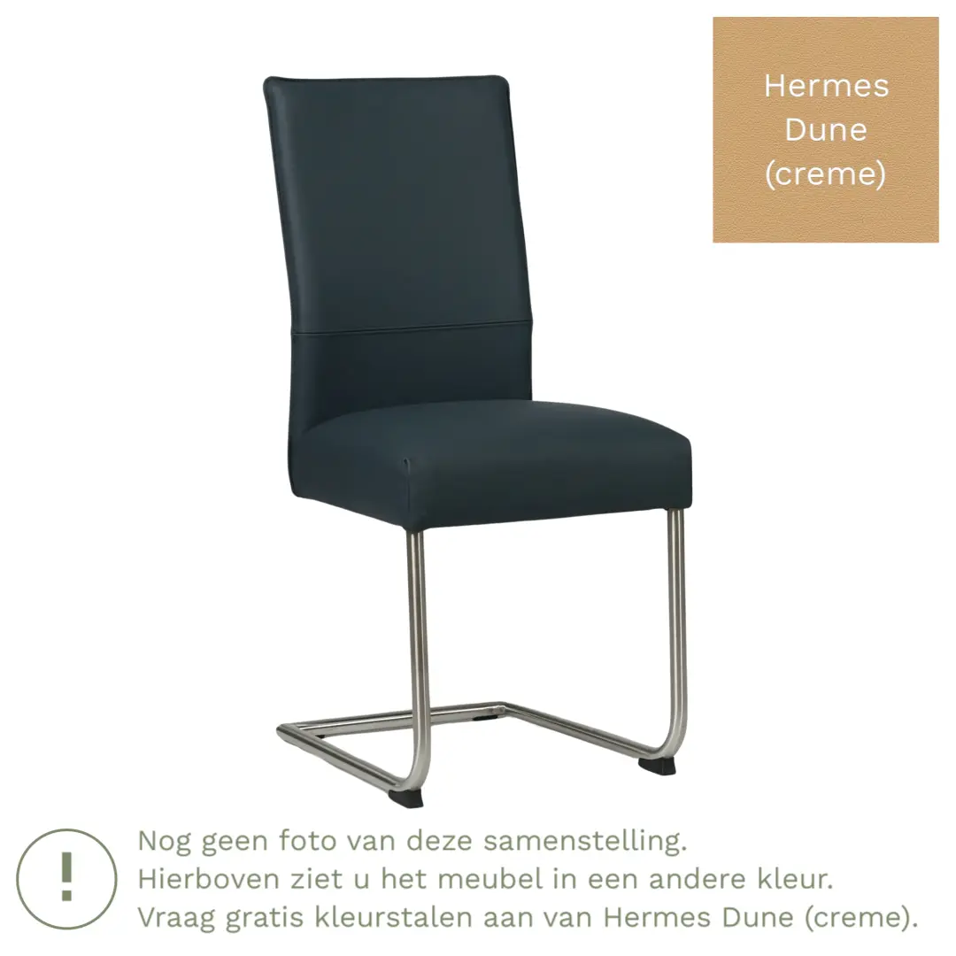 afbeelding van Leren eetkamerstoel Piece - Hermes Dune (crème) - Sledepoot staal rond zwart