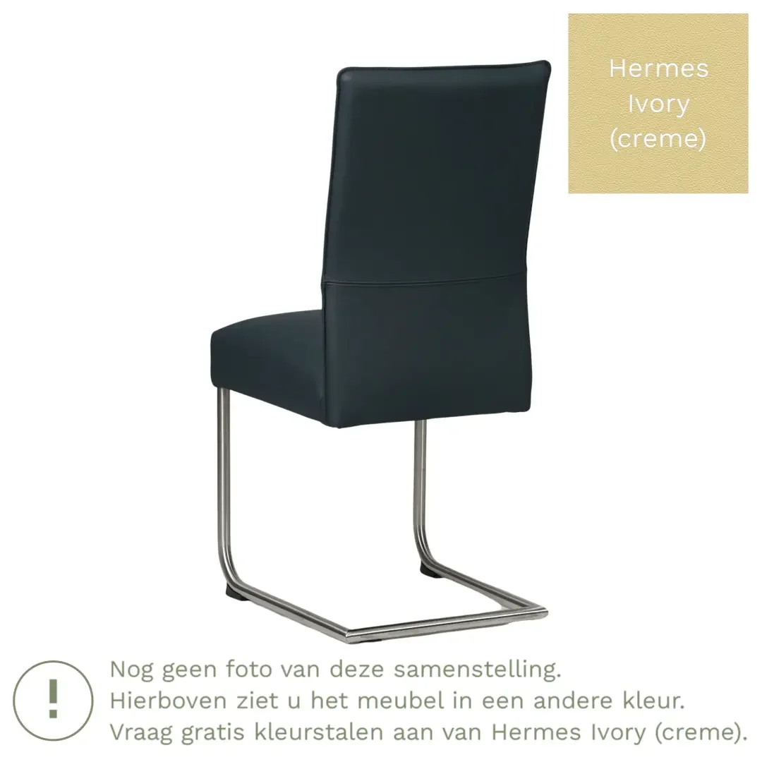 afbeelding van Leren eetkamerstoel Piece - Hermes Ivory (crème) - Sledepoot staal rond RVS