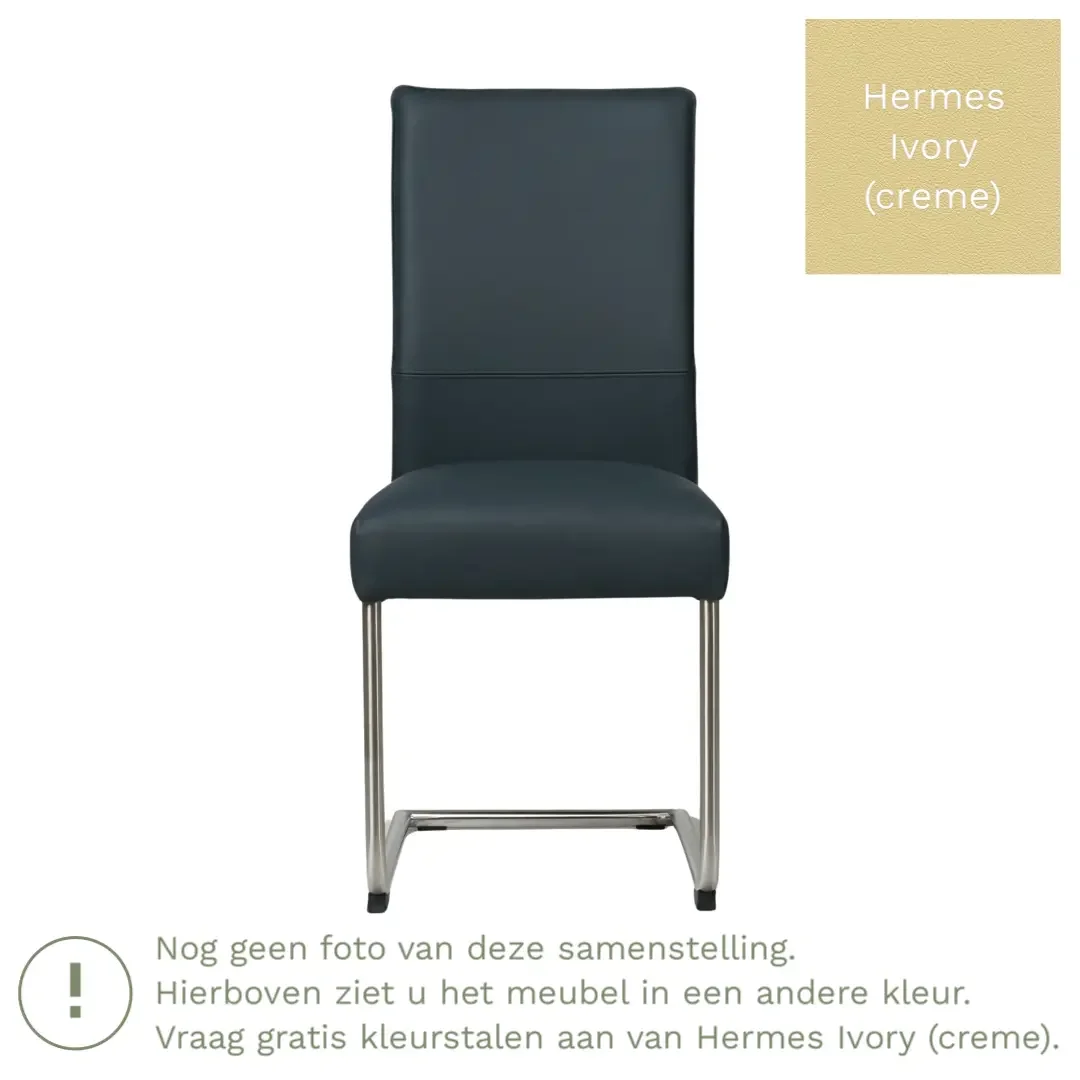 afbeelding van Leren eetkamerstoel Piece - Hermes Ivory (crème) - Sledepoot staal rond zwart
