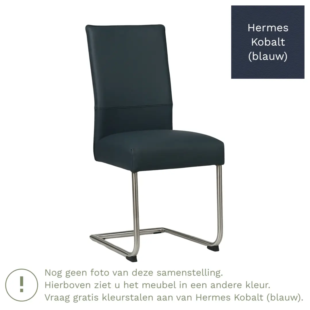 afbeelding van Leren eetkamerstoel Piece - Hermes Kobalt (blauw) - Sledepoot staal rond RVS