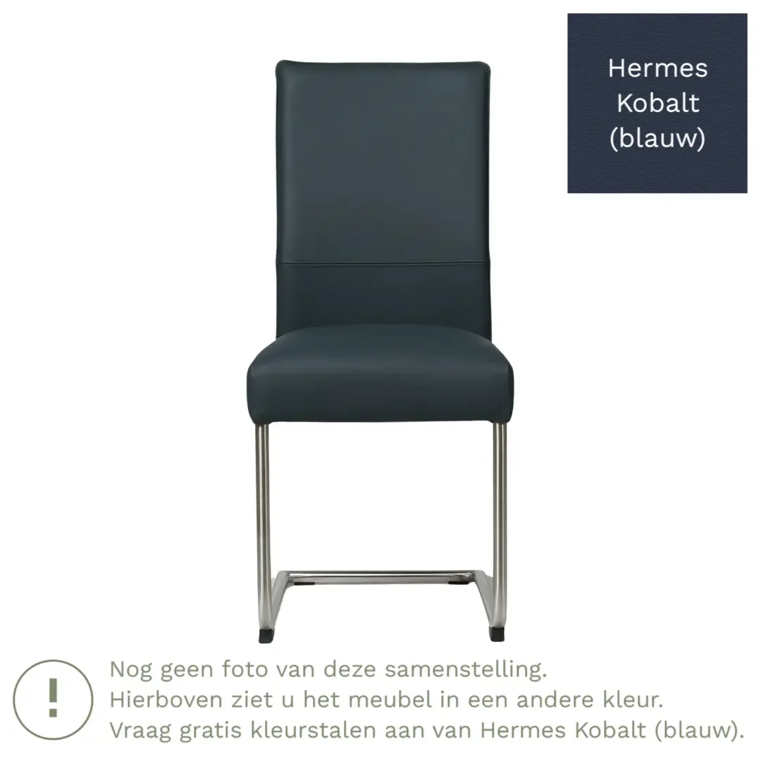 afbeelding van Leren eetkamerstoel Piece - Hermes Kobalt (blauw) - Sledepoot staal rond RVS