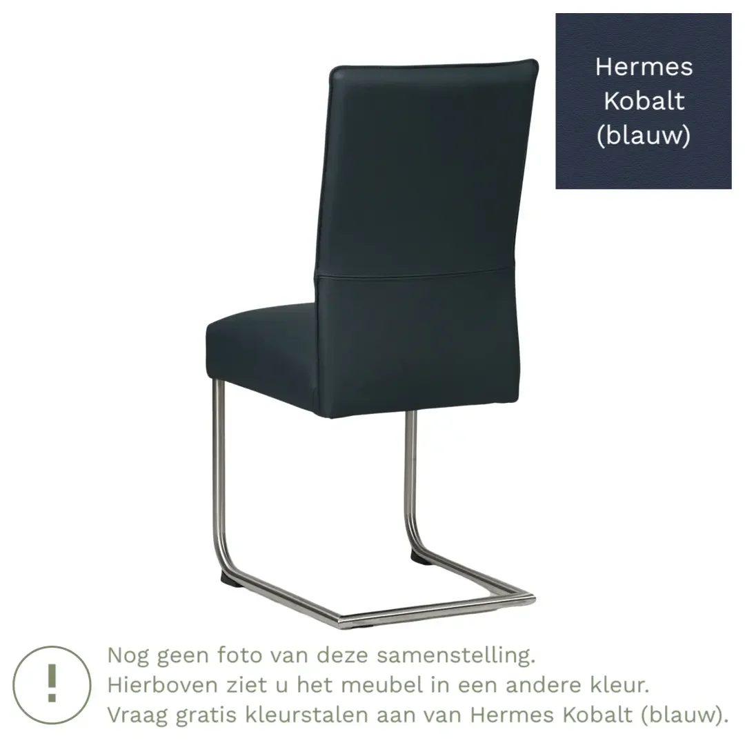 afbeelding van Leren eetkamerstoel Piece - Hermes Kobalt (blauw) - Sledepoot staal rond RVS