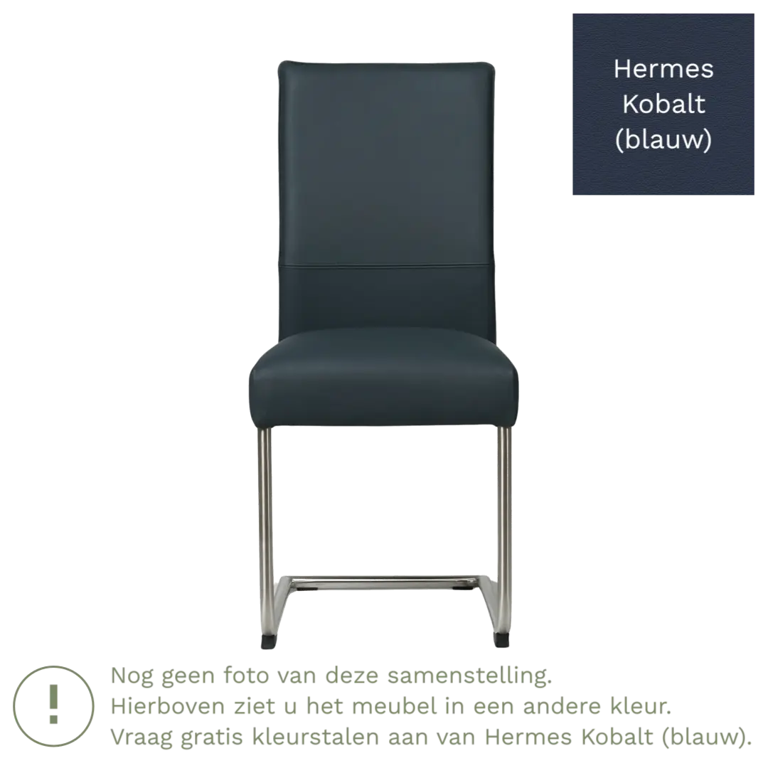 afbeelding van Leren eetkamerstoel Piece - Hermes Kobalt (blauw) - Sledepoot staal rond zwart