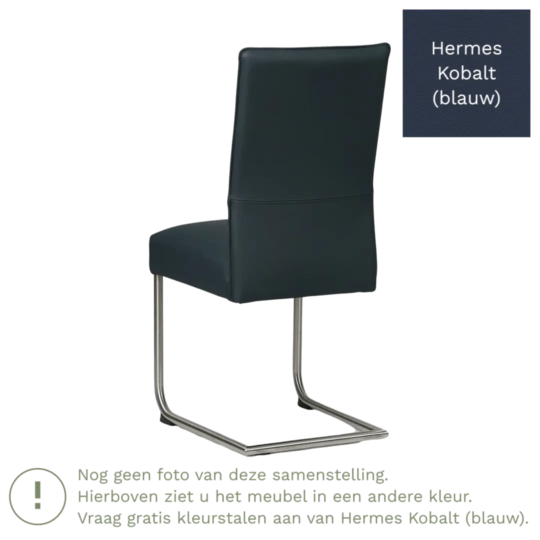 afbeelding van Leren eetkamerstoel Piece - Hermes Kobalt (blauw) - Sledepoot staal rond zwart