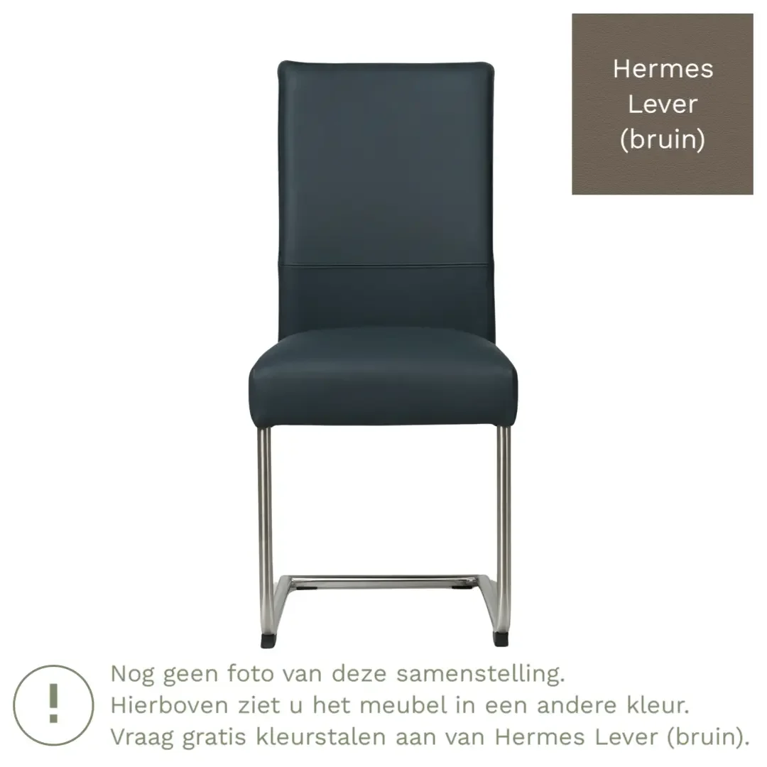 afbeelding van Leren eetkamerstoel Piece - Hermes Lever (bruin) - Sledepoot staal rond RVS