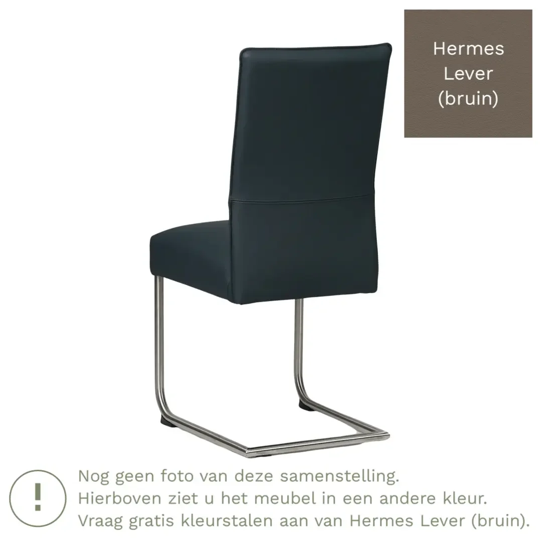 afbeelding van Leren eetkamerstoel Piece - Hermes Lever (bruin) - Sledepoot staal rond RVS