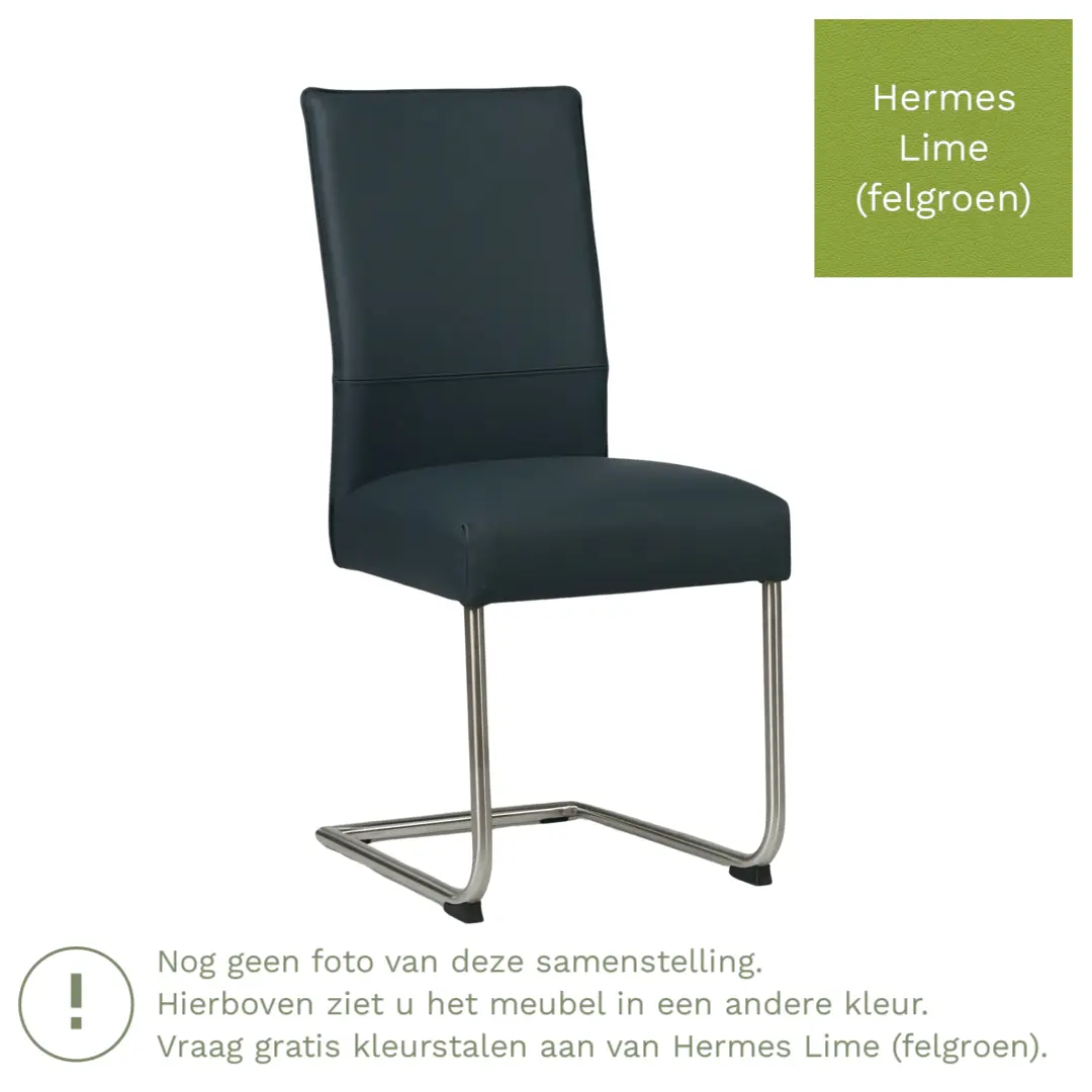 afbeelding van Leren eetkamerstoel Piece - Hermes Lime (felgroen) - Sledepoot staal rond RVS