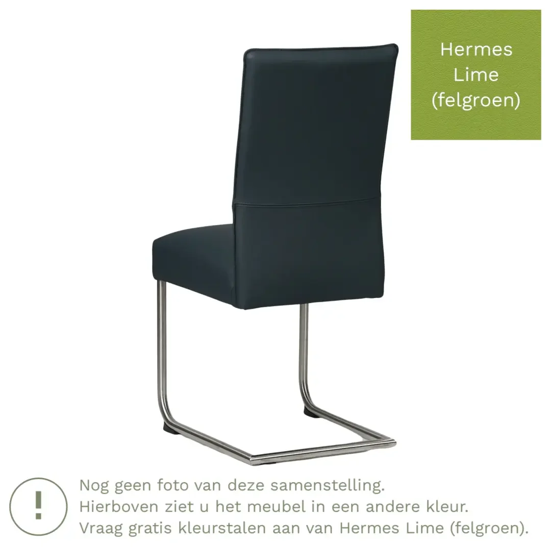 afbeelding van Leren eetkamerstoel Piece - Hermes Lime (felgroen) - Sledepoot staal rond RVS