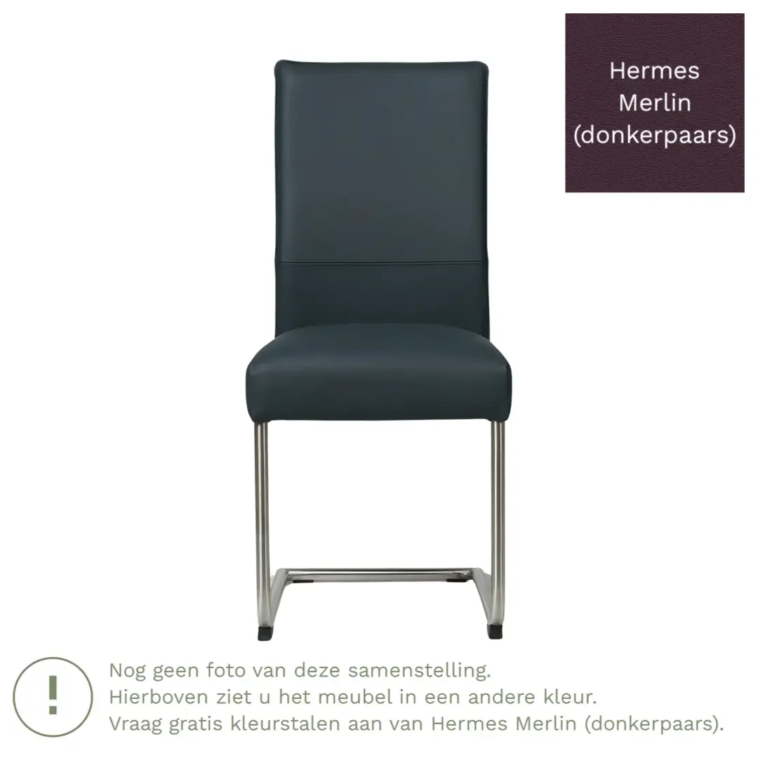afbeelding van Leren eetkamerstoel Piece - Hermes Merlin (donkerpaars) - Sledepoot staal rond zwart