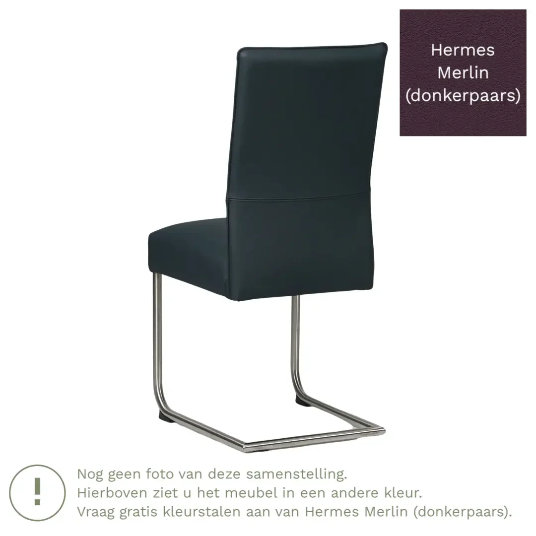afbeelding van Leren eetkamerstoel Piece - Hermes Merlin (donkerpaars) - Sledepoot staal rond zwart
