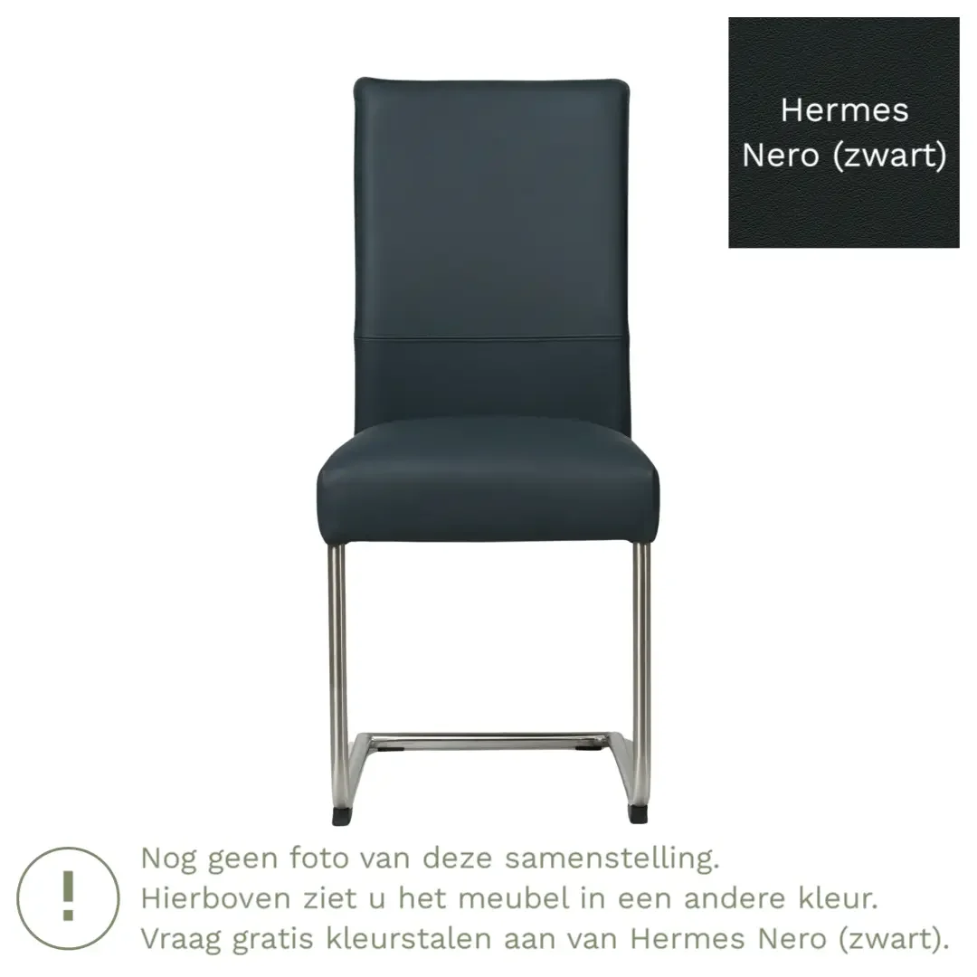 afbeelding van Leren eetkamerstoel Piece - Hermes Nero (zwart) - Sledepoot staal rond zwart