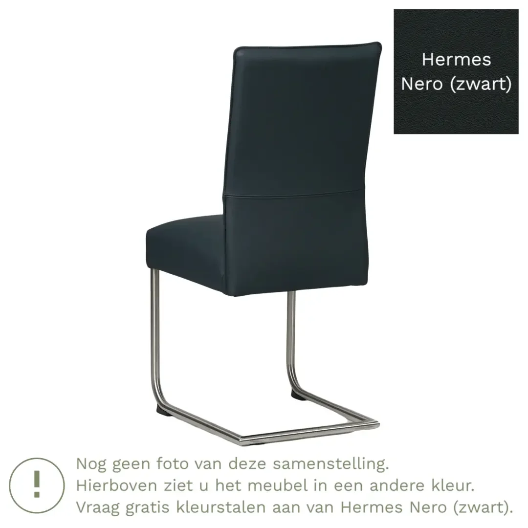 afbeelding van Leren eetkamerstoel Piece - Hermes Nero (zwart) - Sledepoot staal rond zwart