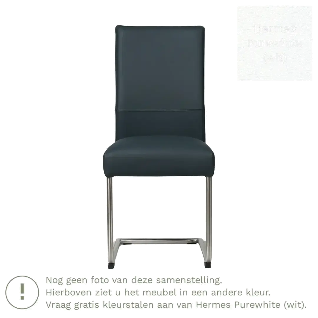 afbeelding van Leren eetkamerstoel Piece - Hermes Purewhite (wit) - Sledepoot staal rond RVS