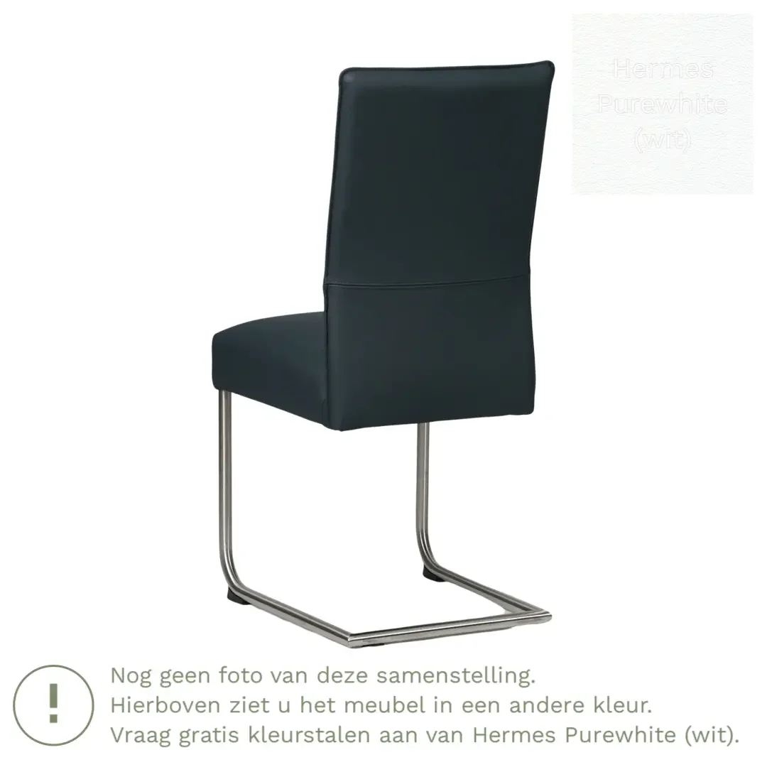 afbeelding van Leren eetkamerstoel Piece - Hermes Purewhite (wit) - Sledepoot staal rond RVS
