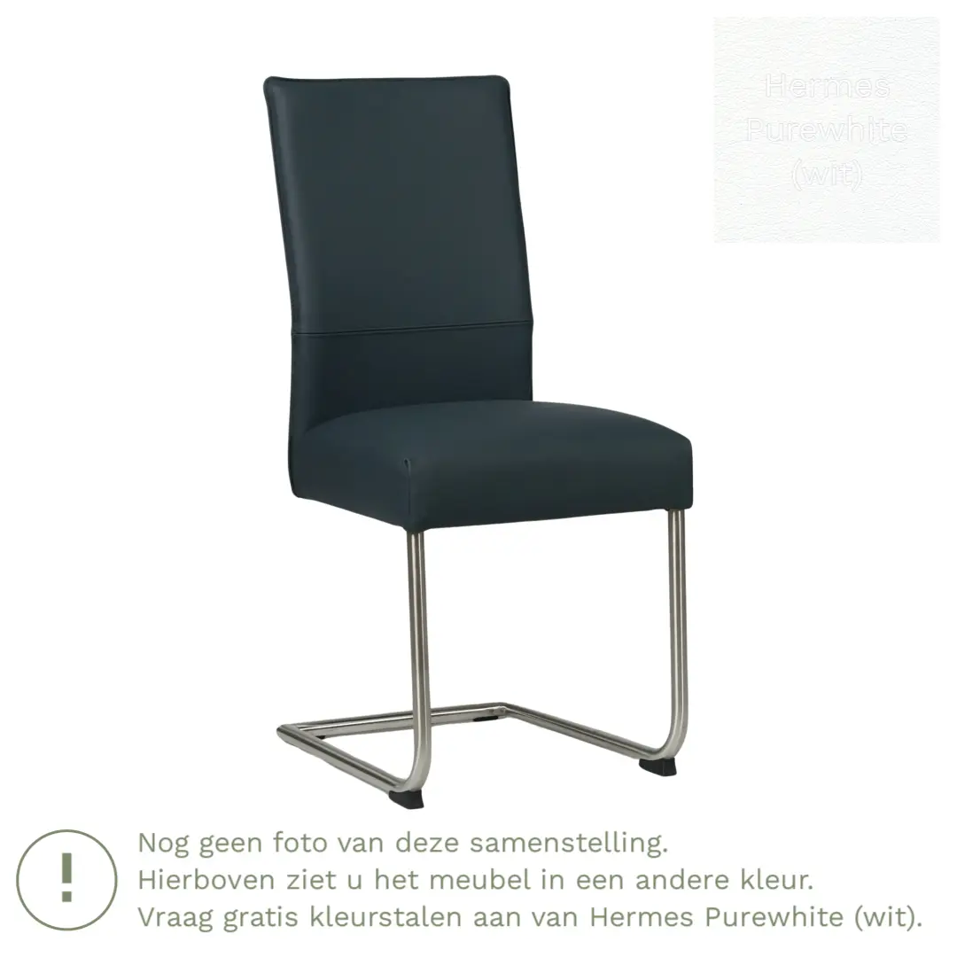 afbeelding van Leren eetkamerstoel Piece - Hermes Purewhite (wit) - Sledepoot staal rond zwart