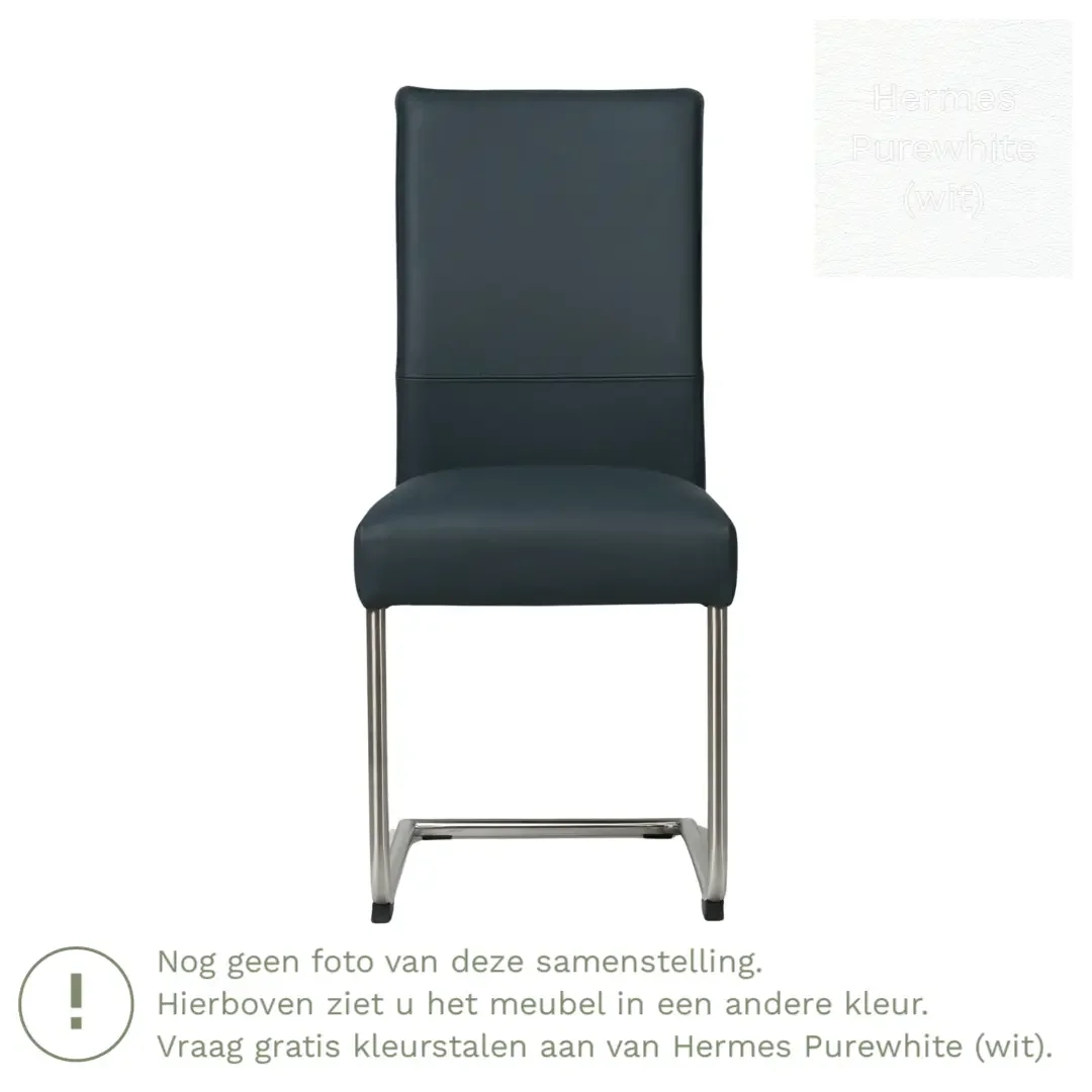 afbeelding van Leren eetkamerstoel Piece - Hermes Purewhite (wit) - Sledepoot staal rond zwart