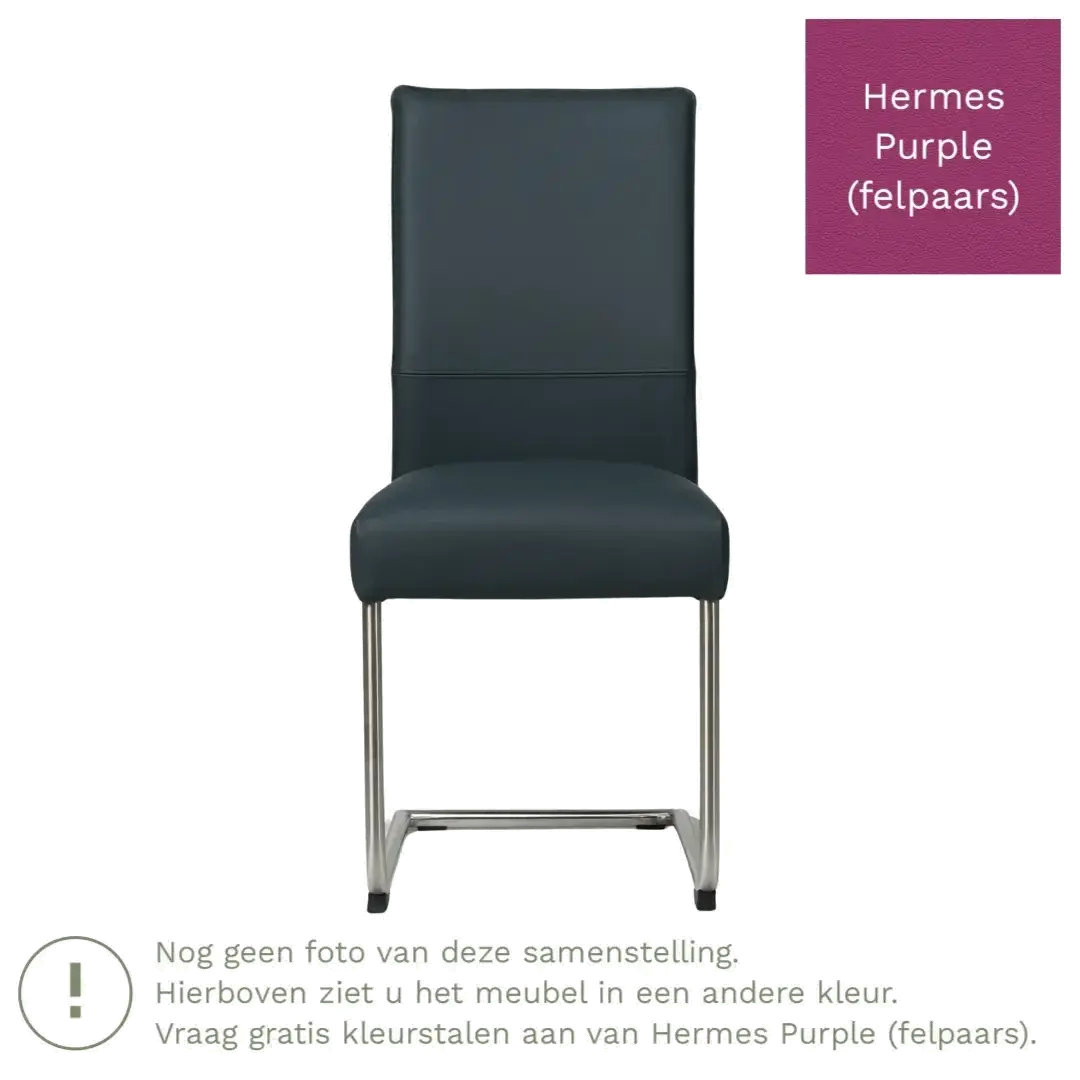 afbeelding van Leren eetkamerstoel Piece - Hermes Purple (felpaars) - Sledepoot staal rond RVS