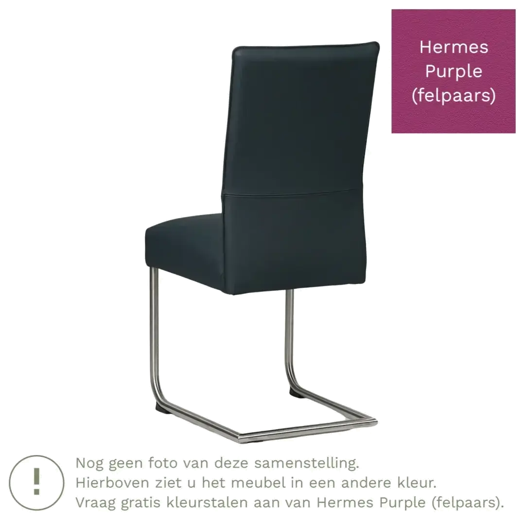 afbeelding van Leren eetkamerstoel Piece - Hermes Purple (felpaars) - Sledepoot staal rond RVS