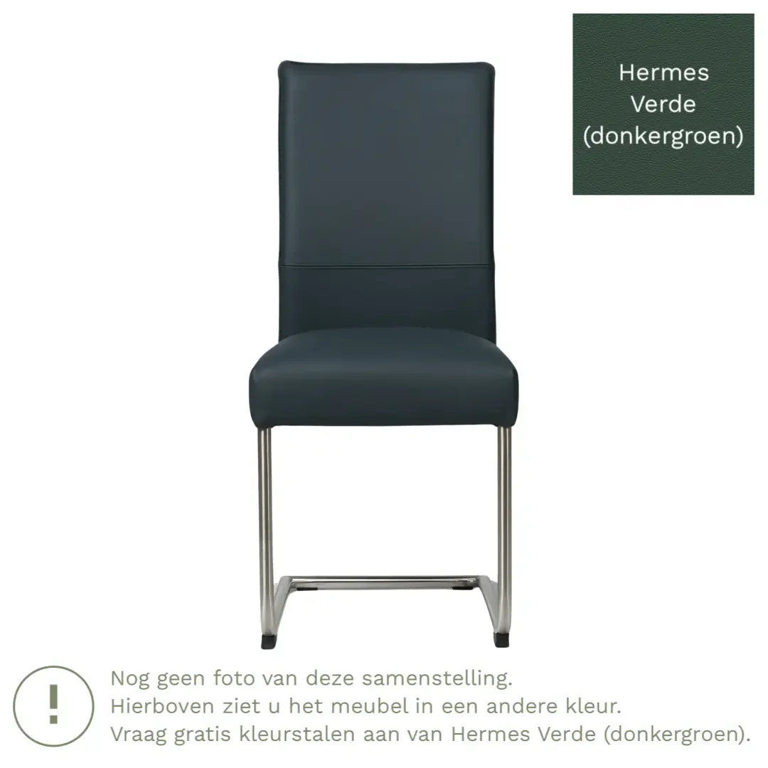 afbeelding van Leren eetkamerstoel Piece - Hermes Verde (donkergroen) - Sledepoot staal rond RVS