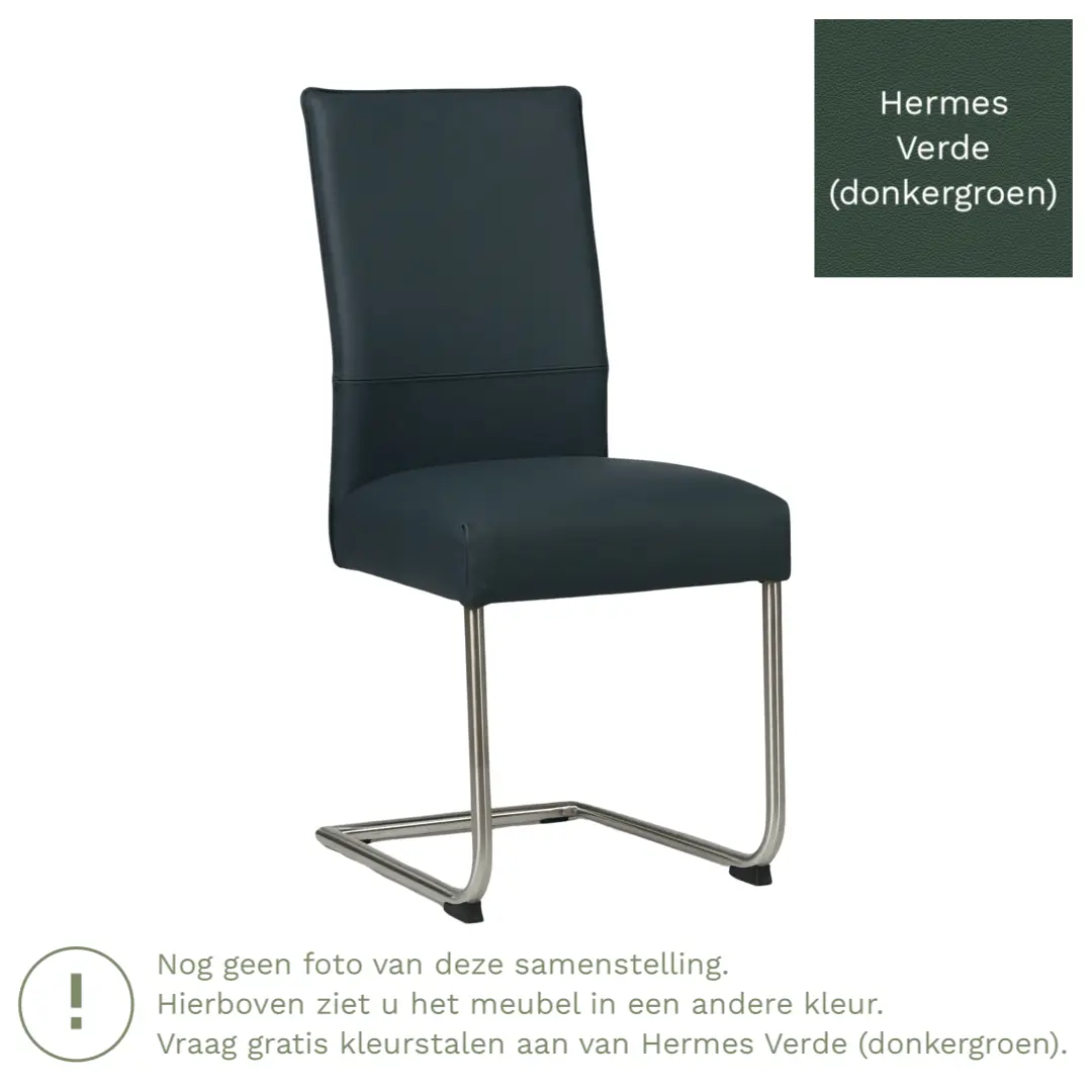 afbeelding van Leren eetkamerstoel Piece - Hermes Verde (donkergroen) - Sledepoot staal rond zwart