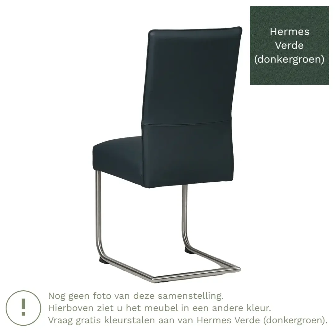 afbeelding van Leren eetkamerstoel Piece - Hermes Verde (donkergroen) - Sledepoot staal rond zwart