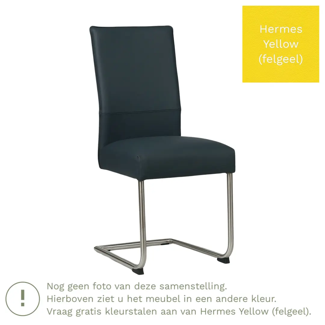afbeelding van Leren eetkamerstoel Piece - Hermes Yellow (felgeel) - Sledepoot staal rond zwart