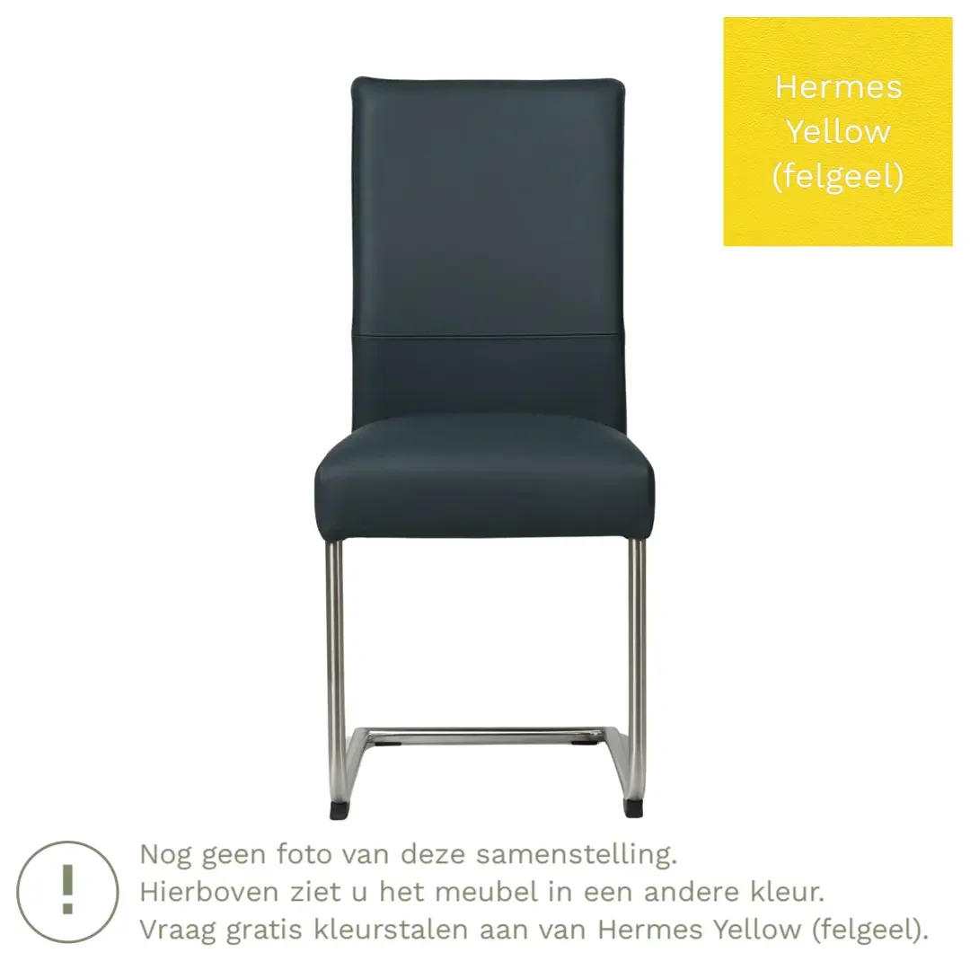 afbeelding van Leren eetkamerstoel Piece - Hermes Yellow (felgeel) - Sledepoot staal rond zwart