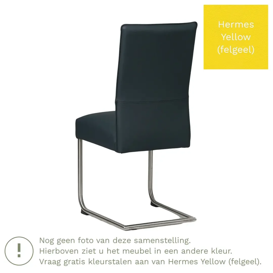 afbeelding van Leren eetkamerstoel Piece - Hermes Yellow (felgeel) - Sledepoot staal rond zwart