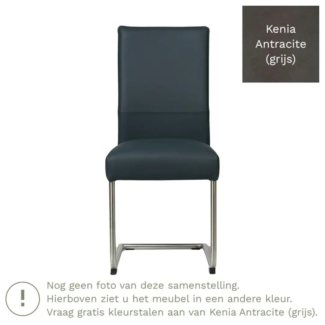 afbeelding van Leren eetkamerstoel Piece - Kenia Antracite (grijs) - Sledepoot staal rond zwart