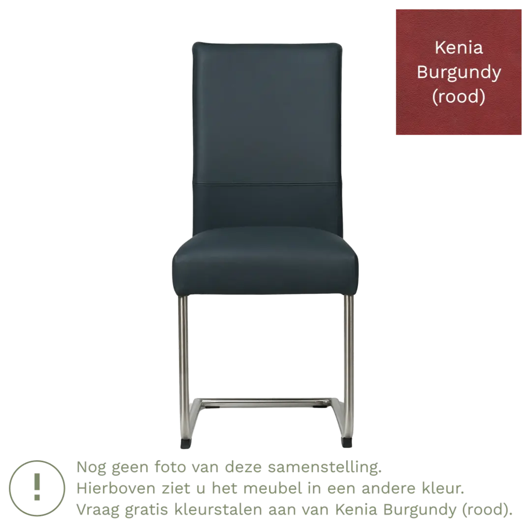 afbeelding van Leren eetkamerstoel Piece - Kenia Burgundy (rood) - Sledepoot staal rond RVS