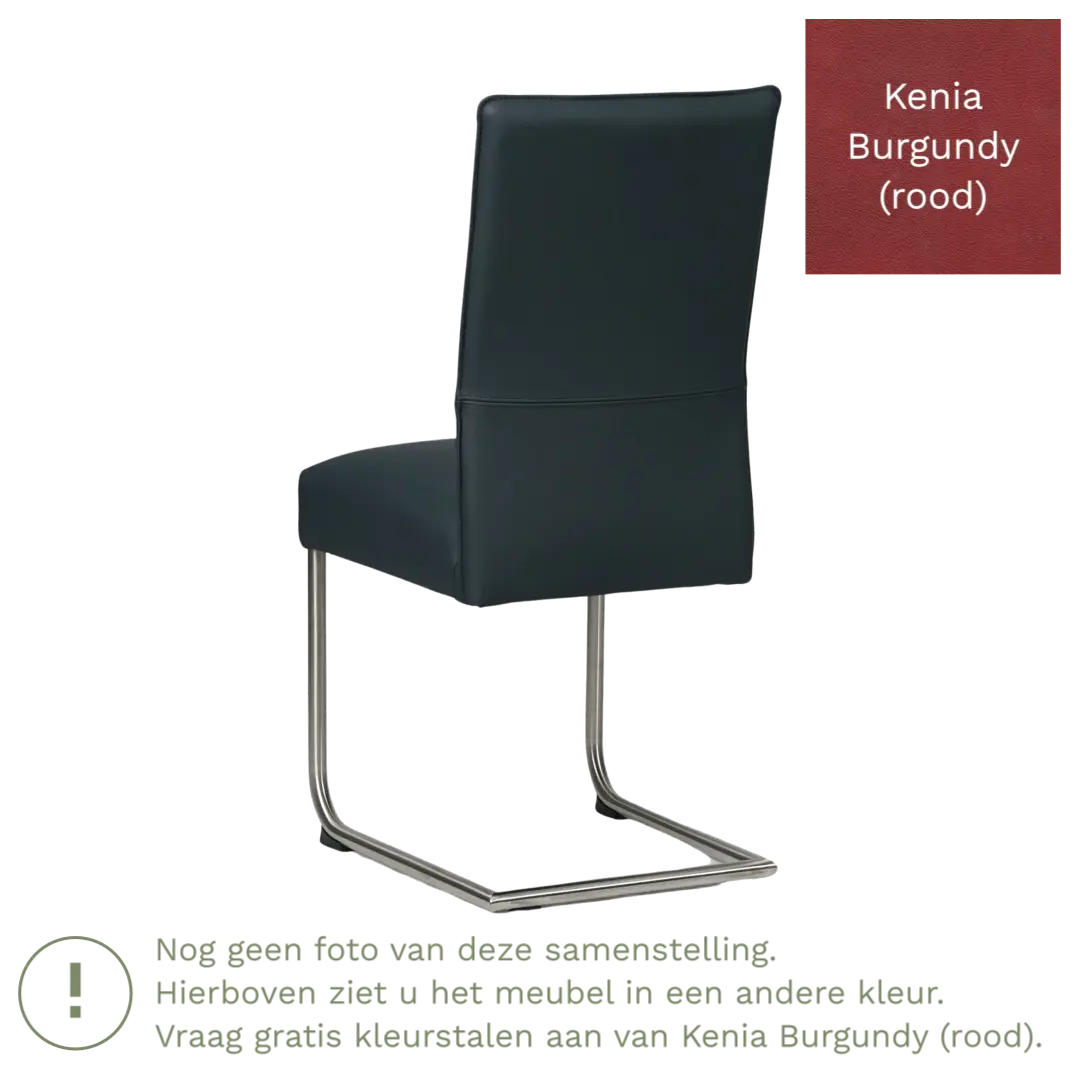 afbeelding van Leren eetkamerstoel Piece - Kenia Burgundy (rood) - Sledepoot staal rond RVS