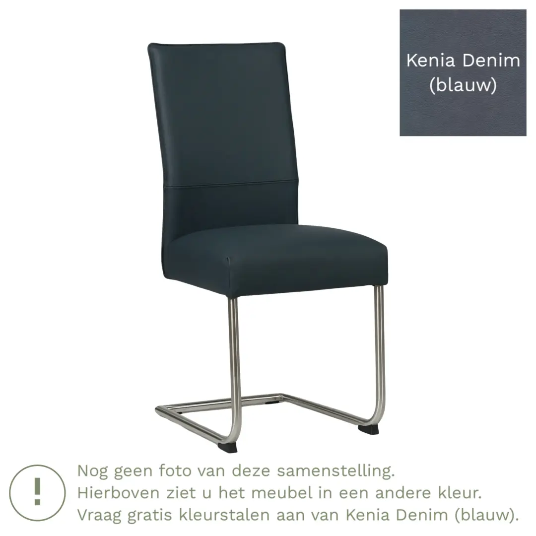 afbeelding van Leren eetkamerstoel Piece - Kenia Denim (blauw) - Sledepoot staal rond RVS