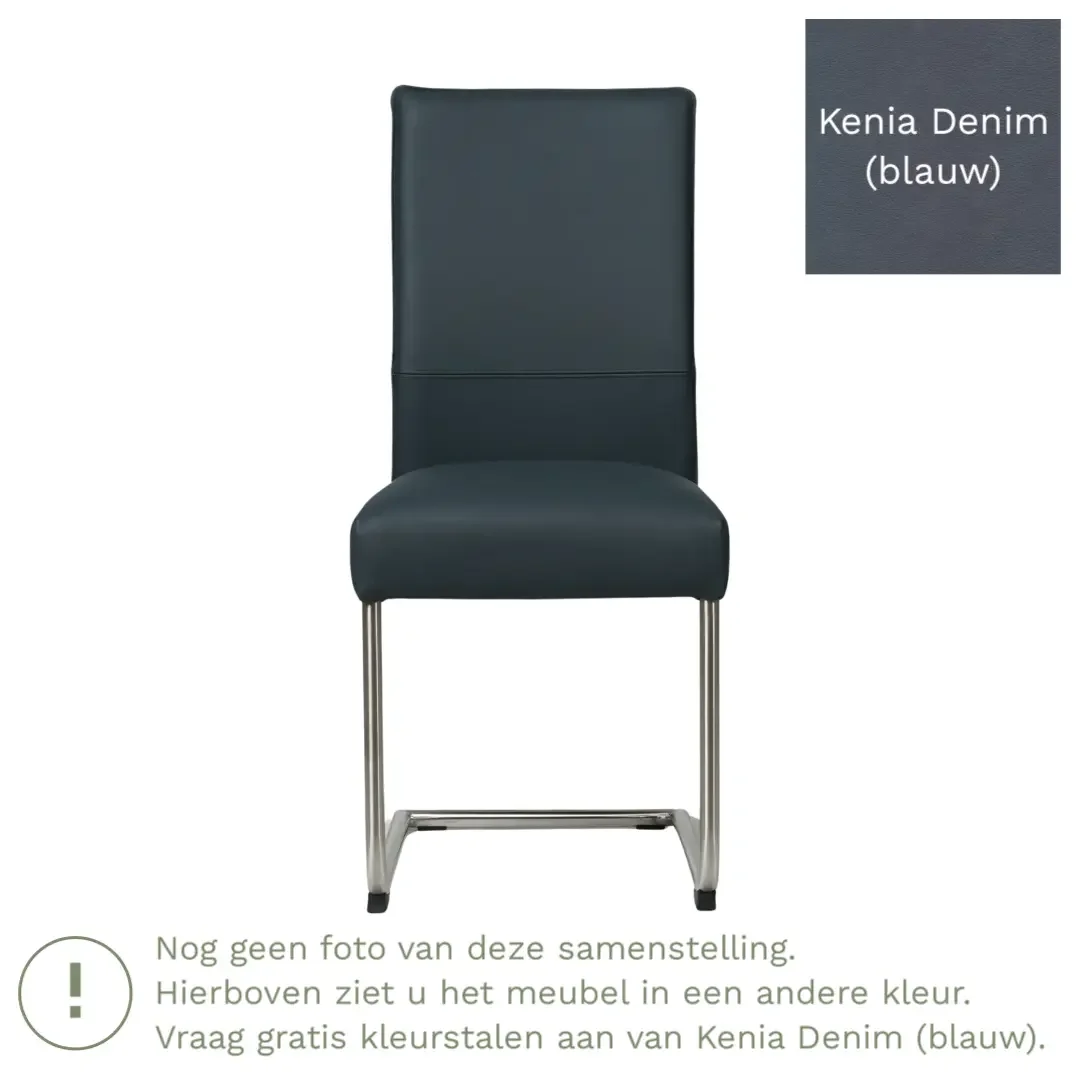 afbeelding van Leren eetkamerstoel Piece - Kenia Denim (blauw) - Sledepoot staal rond zwart
