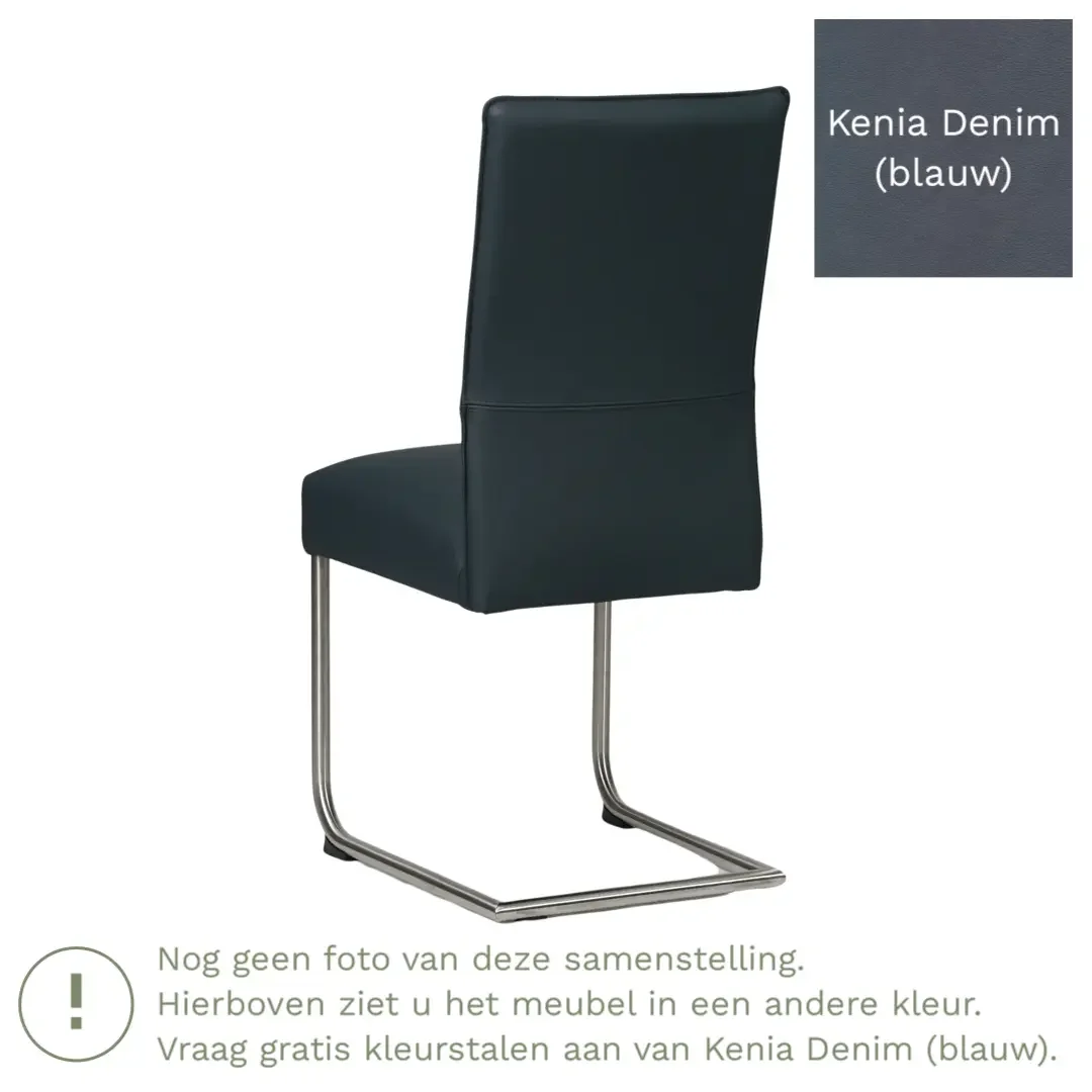 afbeelding van Leren eetkamerstoel Piece - Kenia Denim (blauw) - Sledepoot staal rond zwart
