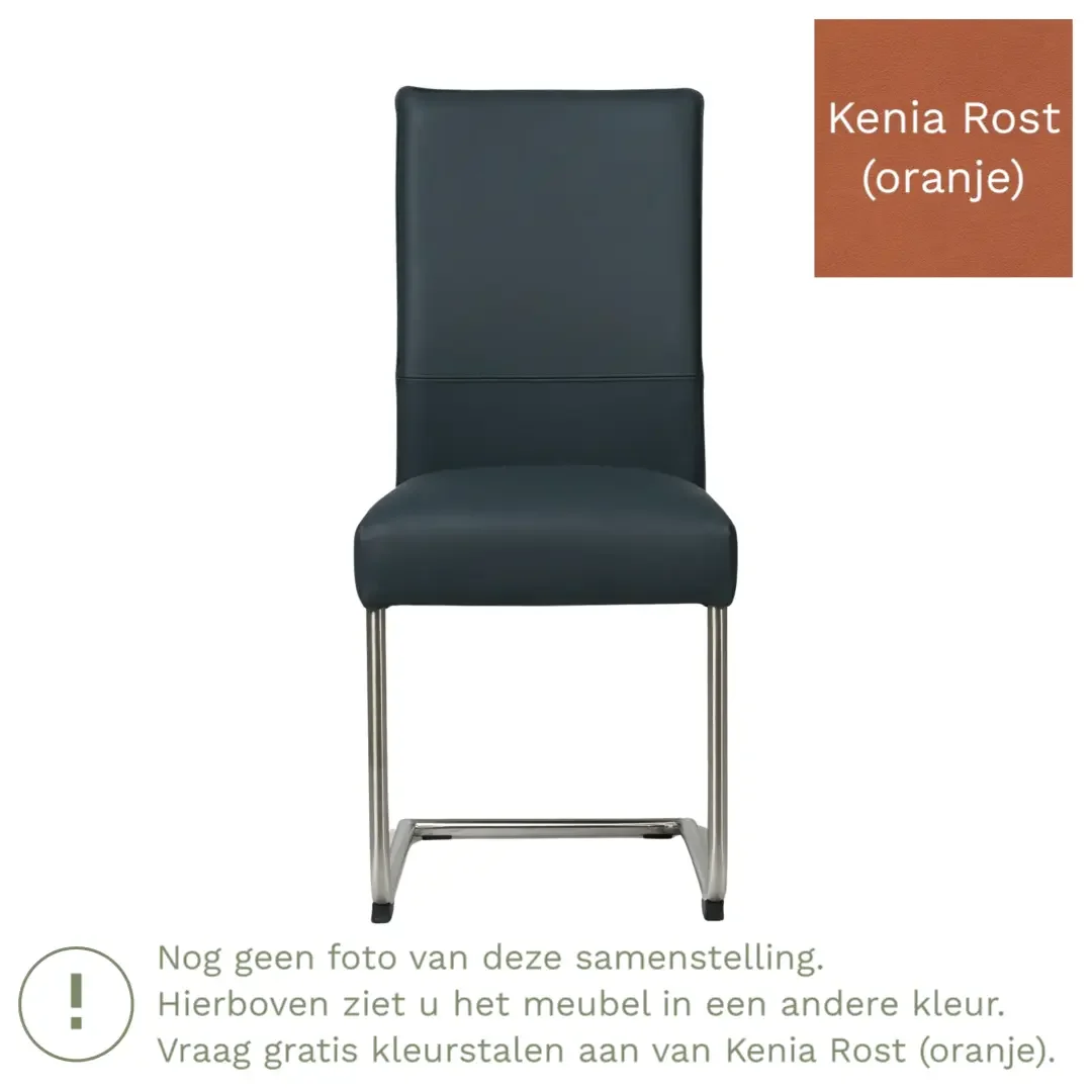 afbeelding van Leren eetkamerstoel Piece - Kenia Rost (oranje) - Sledepoot staal rond RVS