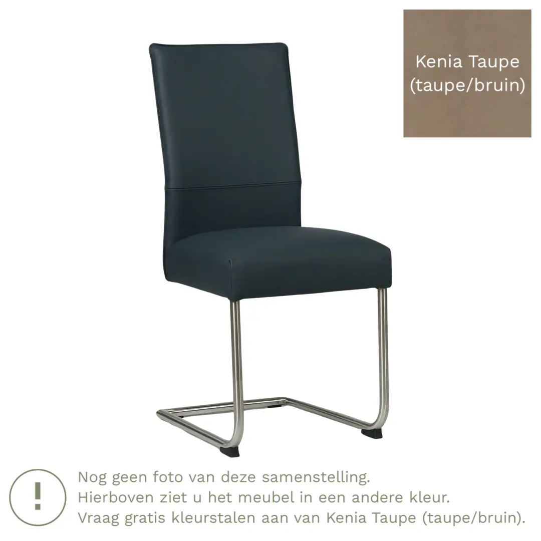 afbeelding van Leren eetkamerstoel Piece - Kenia Taupe (taupe/bruin) - Sledepoot staal rond RVS