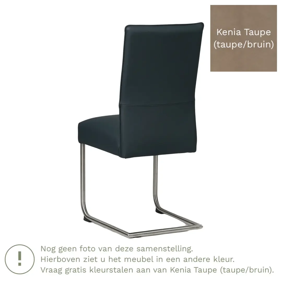 afbeelding van Leren eetkamerstoel Piece - Kenia Taupe (taupe/bruin) - Sledepoot staal rond RVS