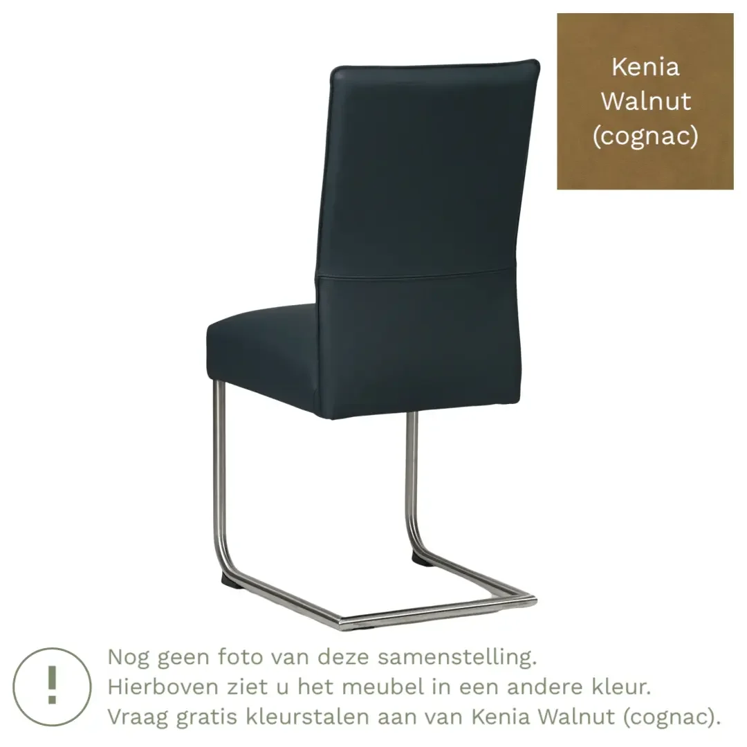 afbeelding van Leren eetkamerstoel Piece - Kenia Walnut (cognac) - Sledepoot staal rond zwart