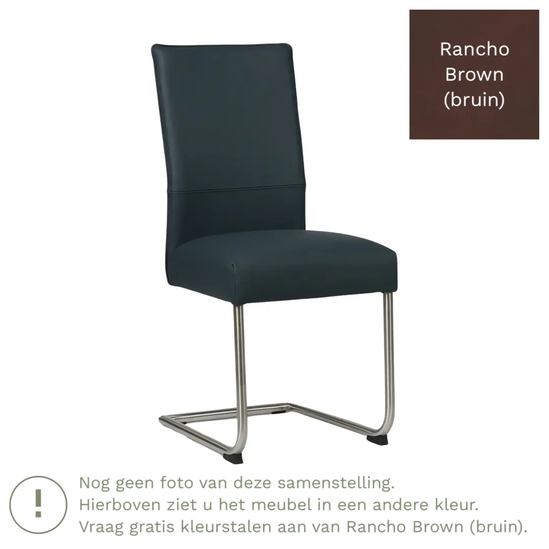 afbeelding van Leren eetkamerstoel Piece - Rancho Brown (bruin) - Sledepoot staal rond zwart