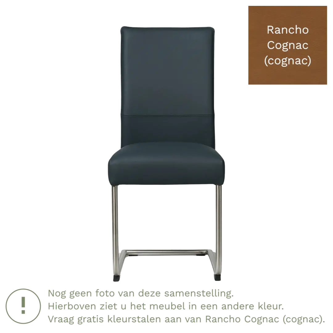 afbeelding van Leren eetkamerstoel Piece - Rancho Cognac (cognac) - Sledepoot staal rond RVS