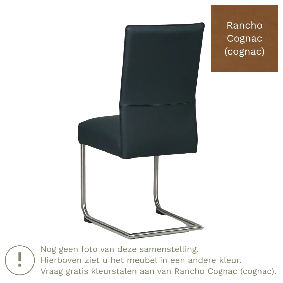 afbeelding van Leren eetkamerstoel Piece - Rancho Cognac (cognac) - Sledepoot staal rond RVS